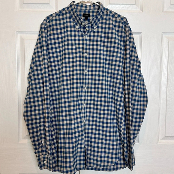 J. Crew Other - J. Crew Button Down Shirt Mens Blue White Plaid Long Sleeve Cotton Preppy Sz LT